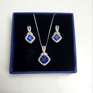 Sterling silver Sapphire necklace and earrings set